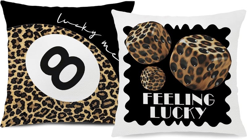Nipil Black Trendy Leopard Pillow Covers 18x18, Cheetah Leopard Print Room Decor, Red Preppy Cheetah Print Dice Lucky 8 Ball Decorative Throw Pillow Covers for Girls Bedroom Dorm Apartment, Set of 2 - Image 1